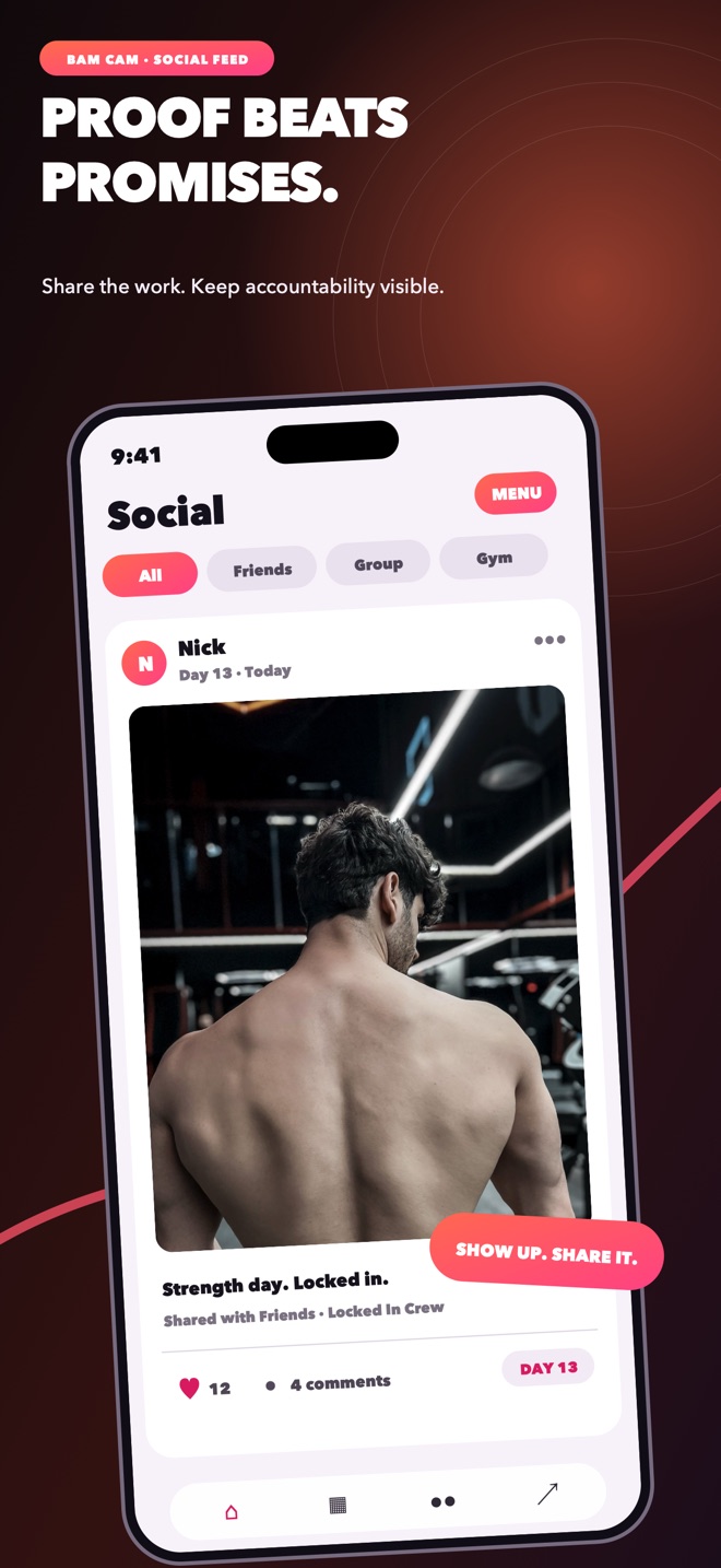Bam Cam social feed app preview